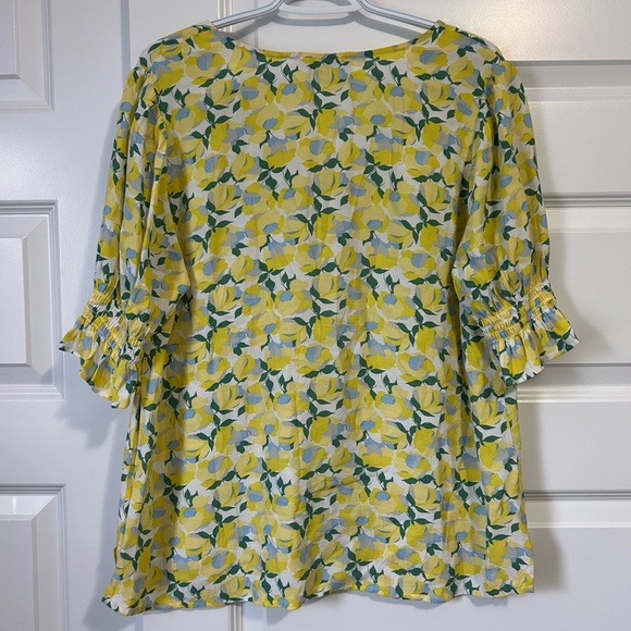LOFT Yellow and Blue Floral Ruffled 3/4 Sleeve Blouse - Picture 2 of 7